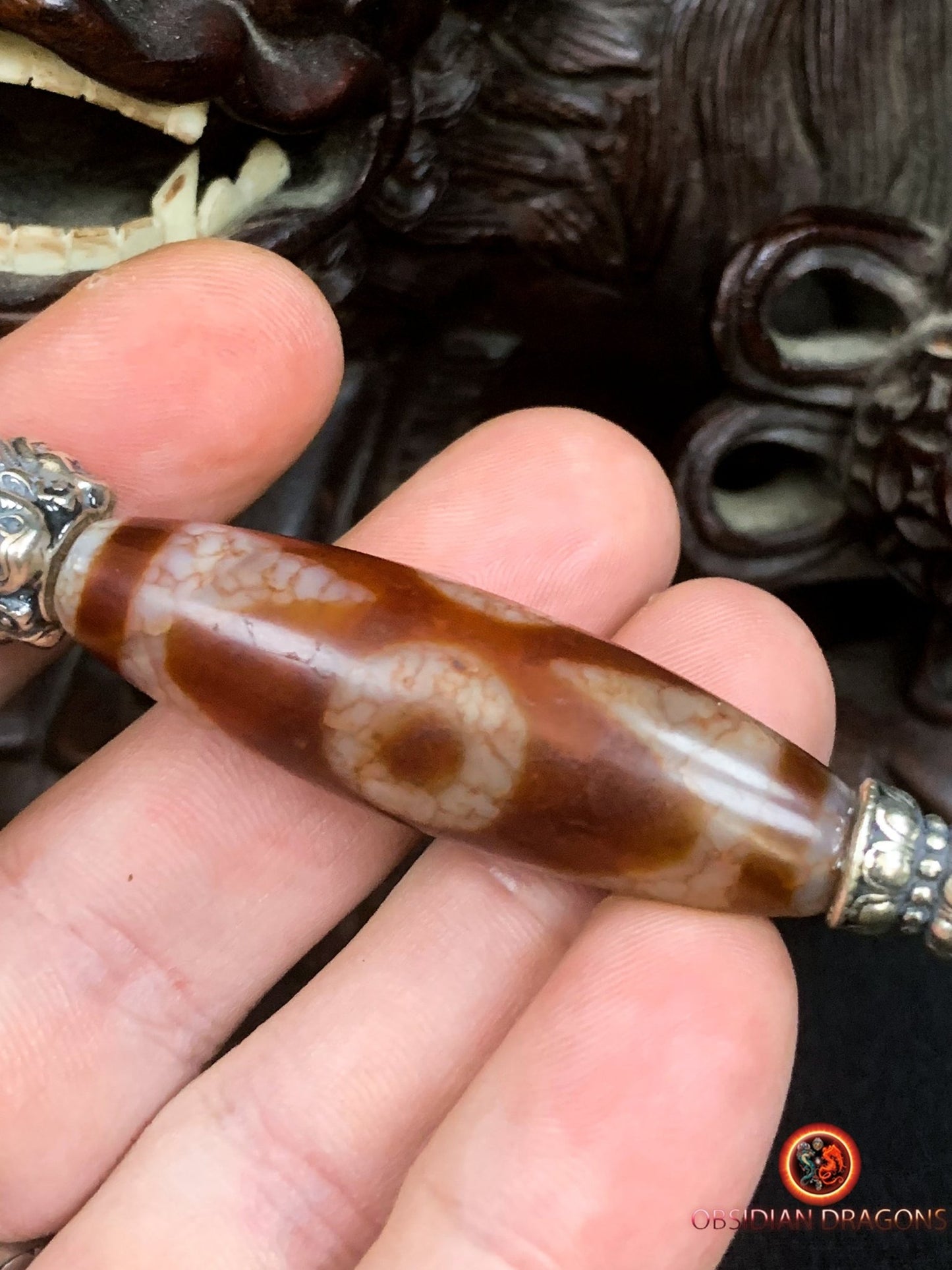 Pendentif Phurba tibétain- DZI à trois yeux