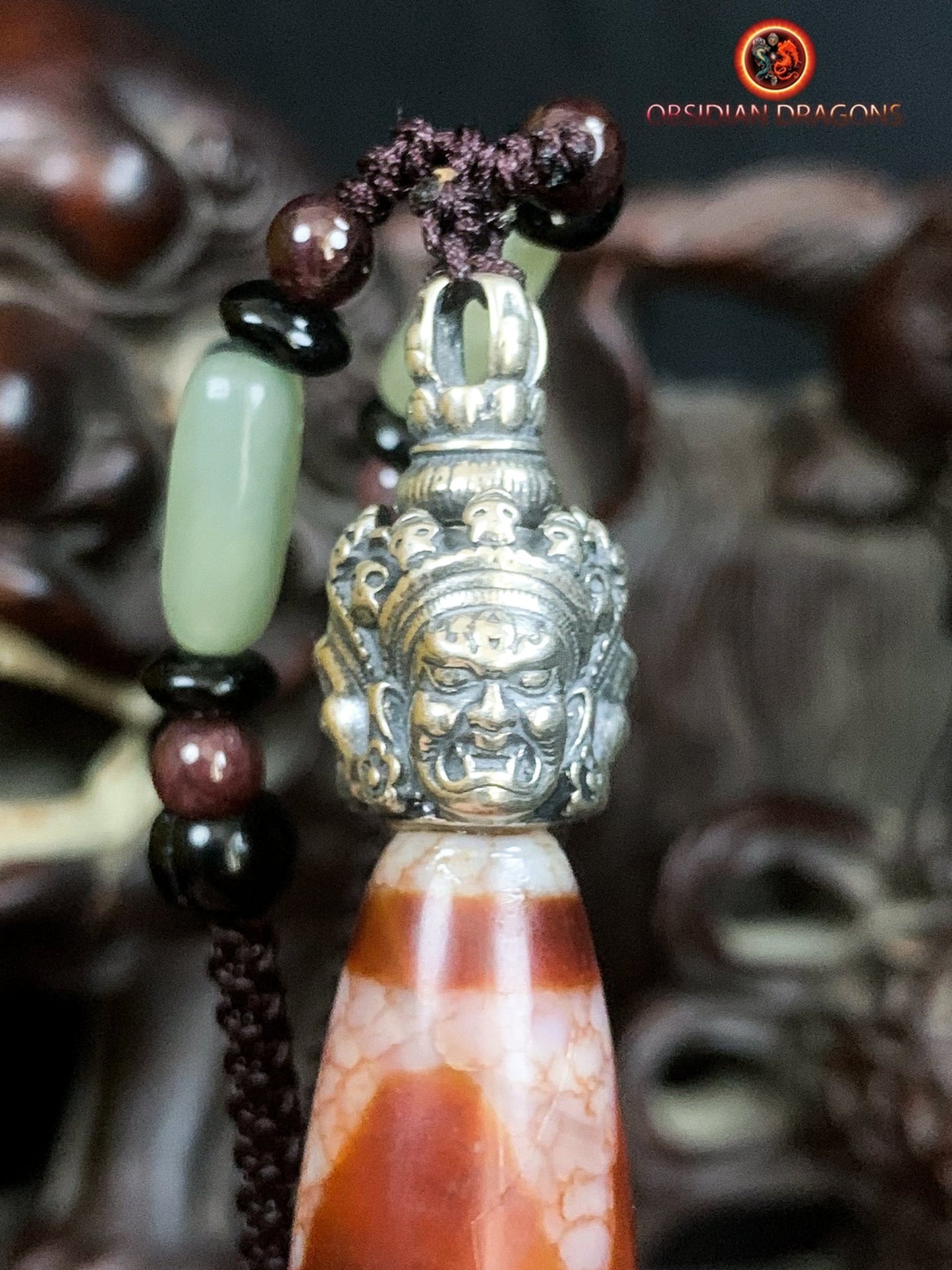 Pendentif Phurba tibétain- DZI à trois yeux