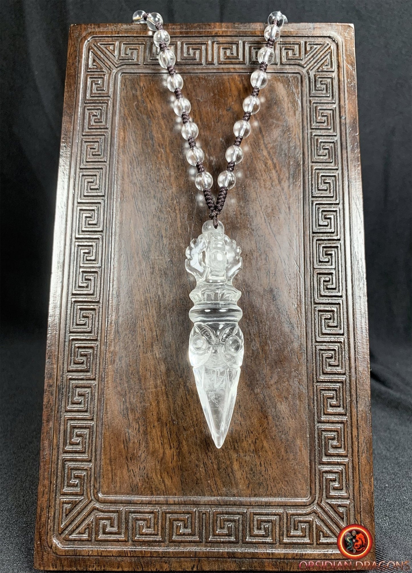 Pendentif phurba en cristal de roche
