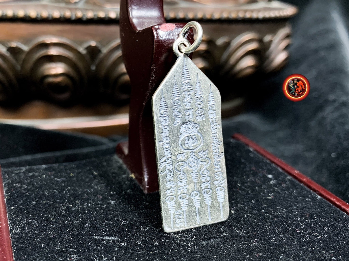 pendentif sak yant bouddhiste thaïlandais, amulette, talisman. Dok Mai Sawan Argent 925. Unalomes recto verso. Argent 925 poinçonné - obsidian dragon