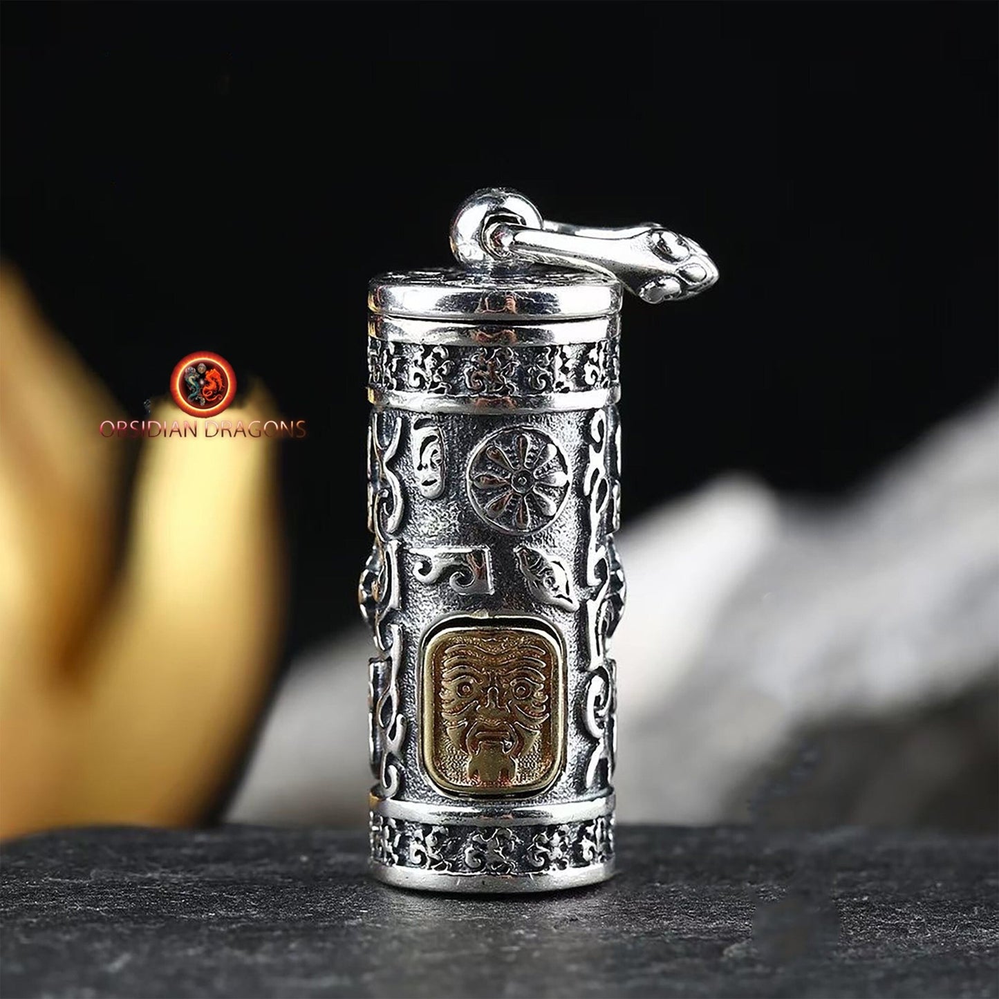Pendentif reliquaire tibétain- Zakiram - obsidian dragons