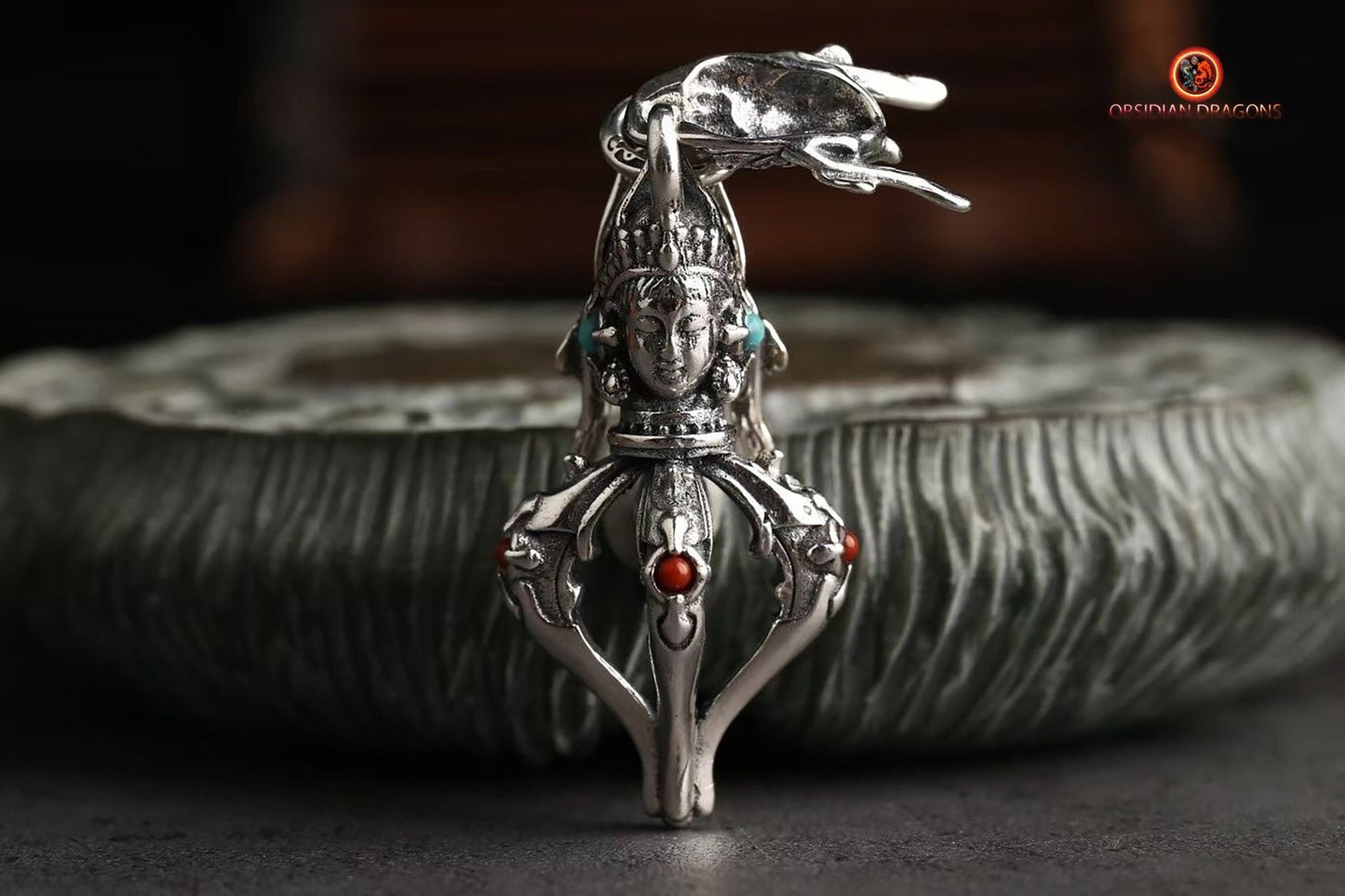 Pendentif Tibétain Dorje - argent- Zakiram & Chenrezi | obsidian dragons