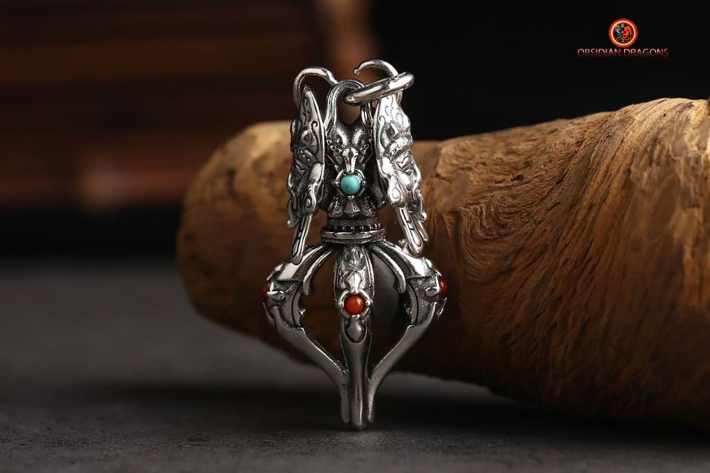 Pendentif Tibétain Dorje - argent- Zakiram & Chenrezi | obsidian dragons