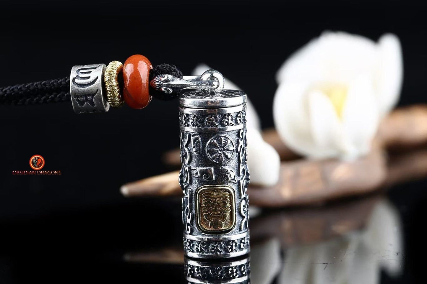 Pendentif reliquaire tibétain- Zakiram - obsidian dragons