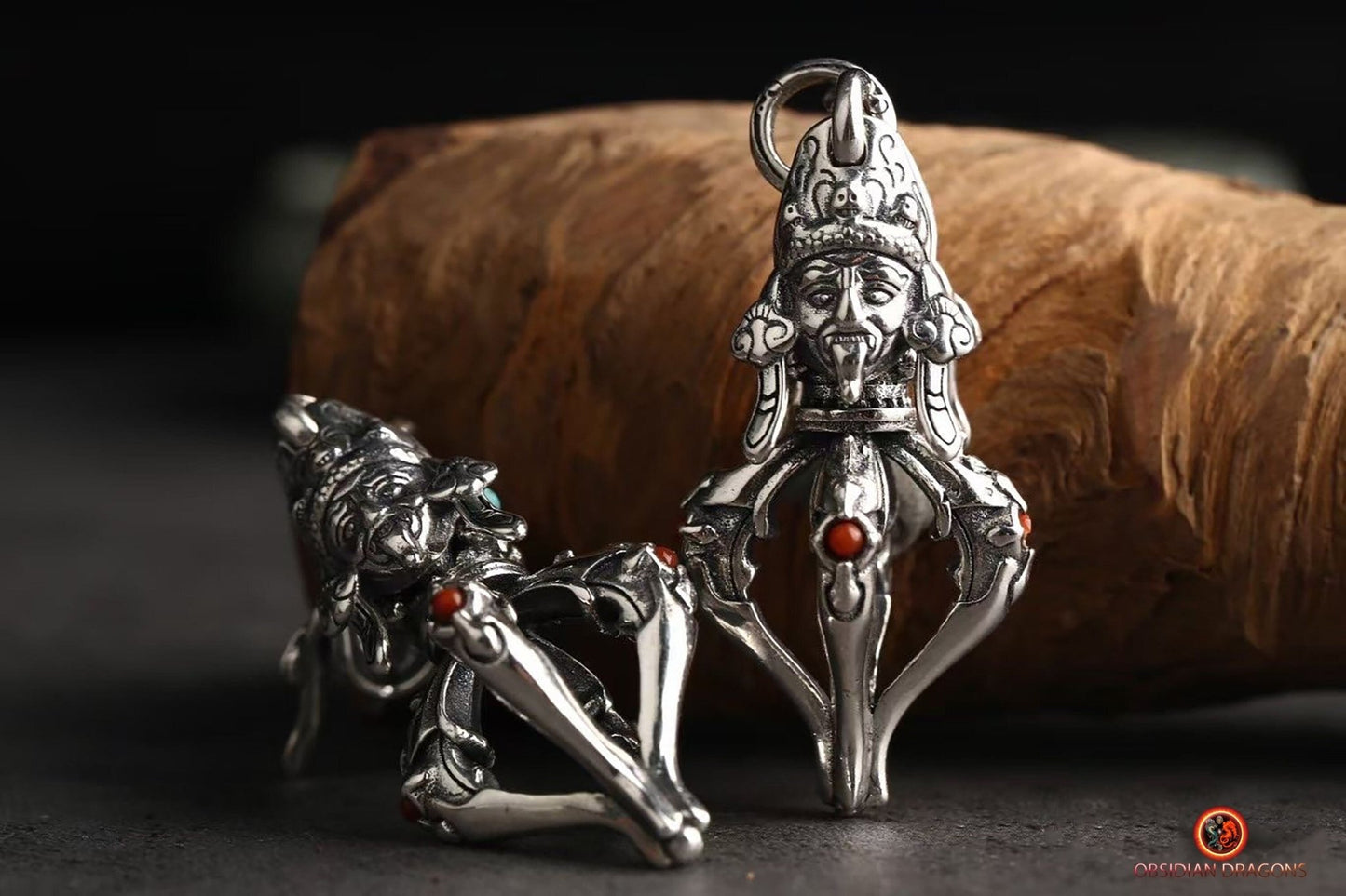 Pendentif Tibétain Dorje - argent- Zakiram & Chenrezi | obsidian dragons