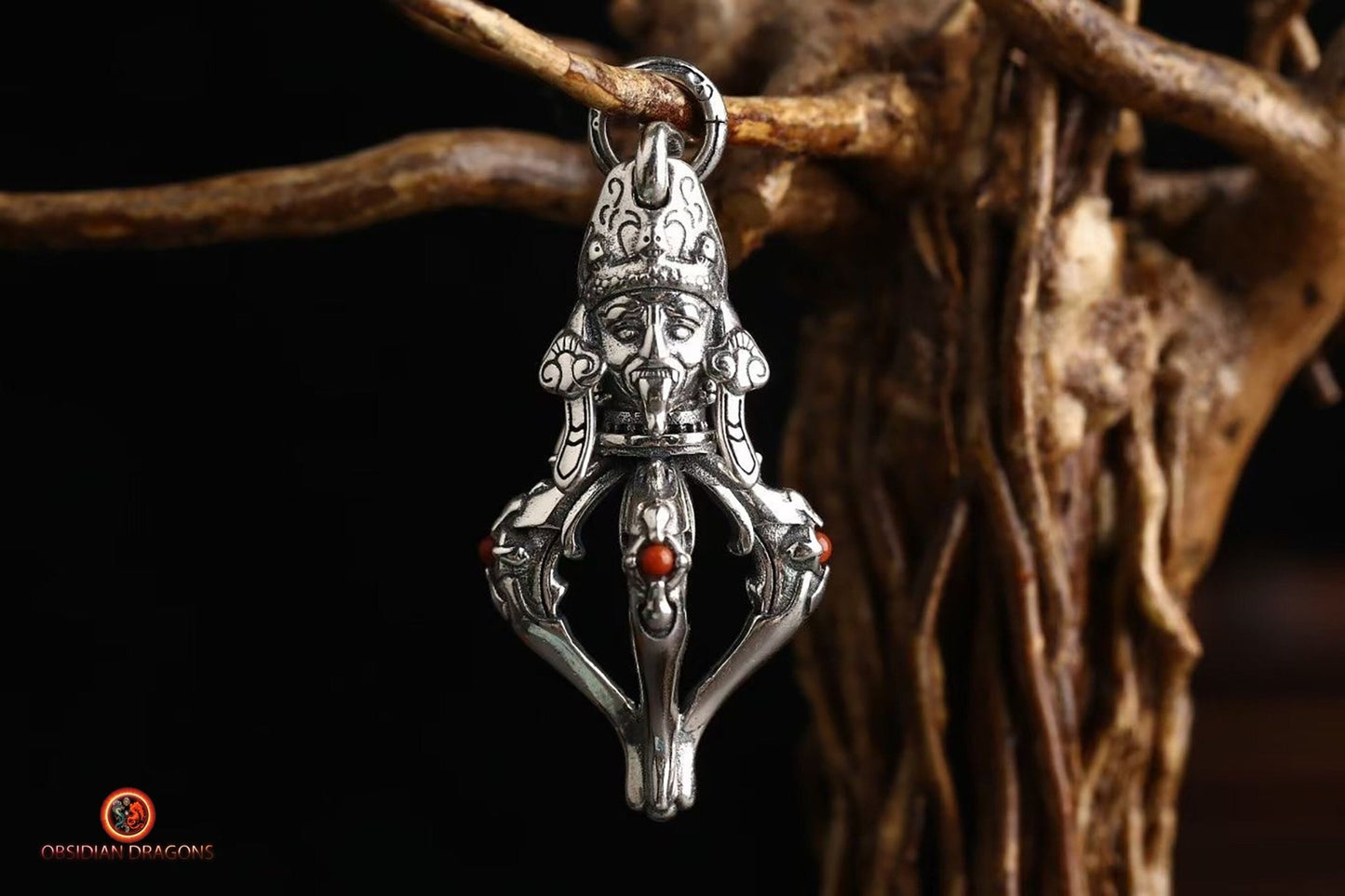 Pendentif Tibétain Dorje - argent- Zakiram & Chenrezi | obsidian dragons