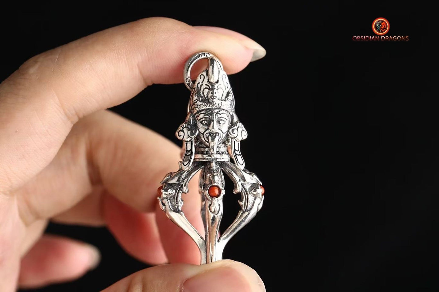 Pendentif Tibétain Dorje - argent- Zakiram & Chenrezi | obsidian dragons