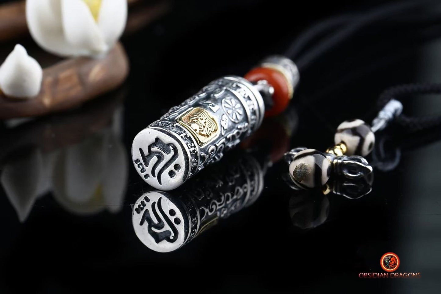 Pendentif reliquaire tibétain- Zakiram - obsidian dragons