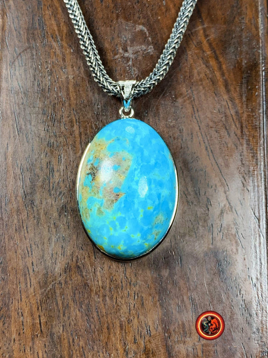Turquoise. Pendentif turquoise. Turquoise royston, Turquoise américaine du Nevada. turquoise naturelle expertisée. Sertie en argent 925. - obsidian dragon