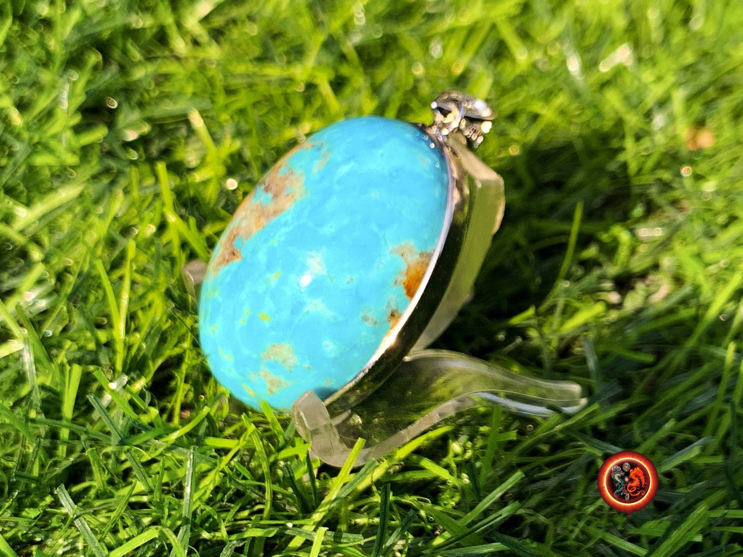 Turquoise. Pendentif turquoise. Turquoise royston, Turquoise américaine du Nevada. turquoise naturelle expertisée. Sertie en argent 925. - obsidian dragon