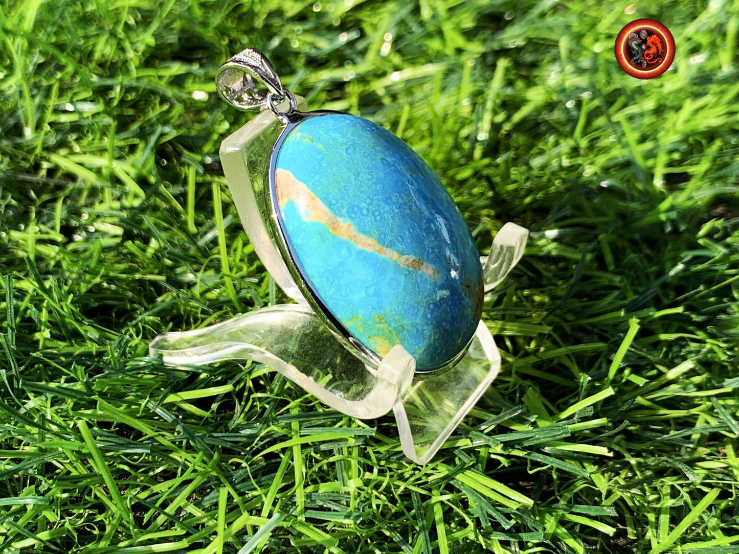 Turquoise. Pendentif turquoise. Turquoise royston, Turquoise américaine du Nevada. turquoise naturelle expertisée. Sertie en argent 925. - obsidian dragon