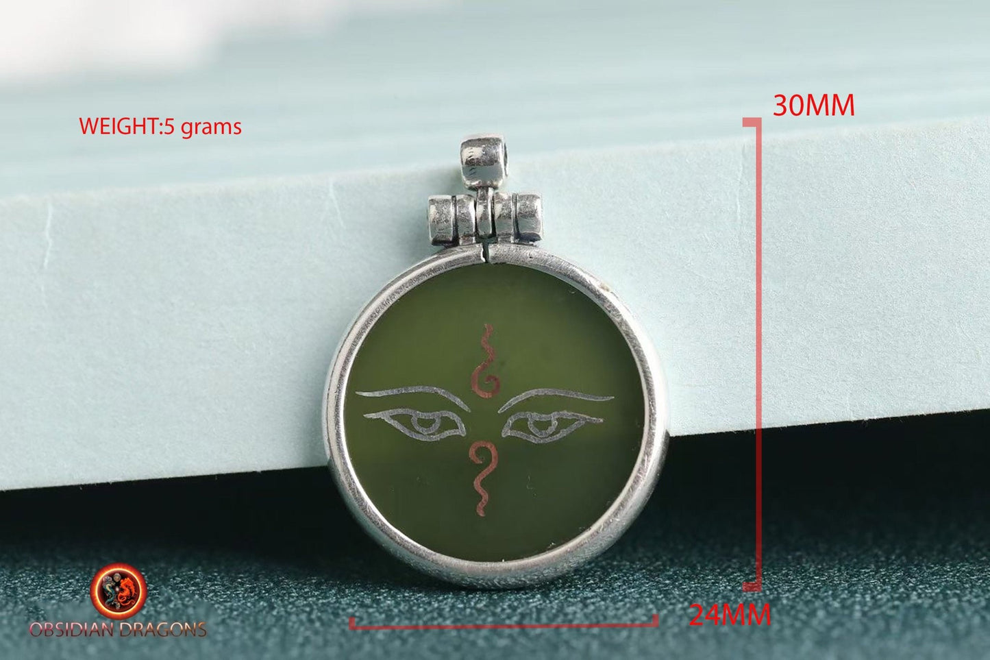 Pendentif yeux de bouddha- Swayambhunath- Jade et argent