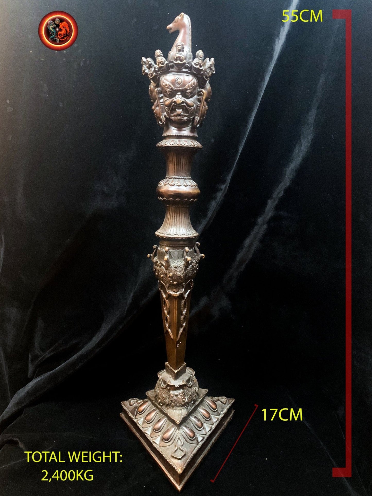 Grand Phurba bouddhiste vajrayana tibetain. Bronze. Dague rituelle - obsidian dragon