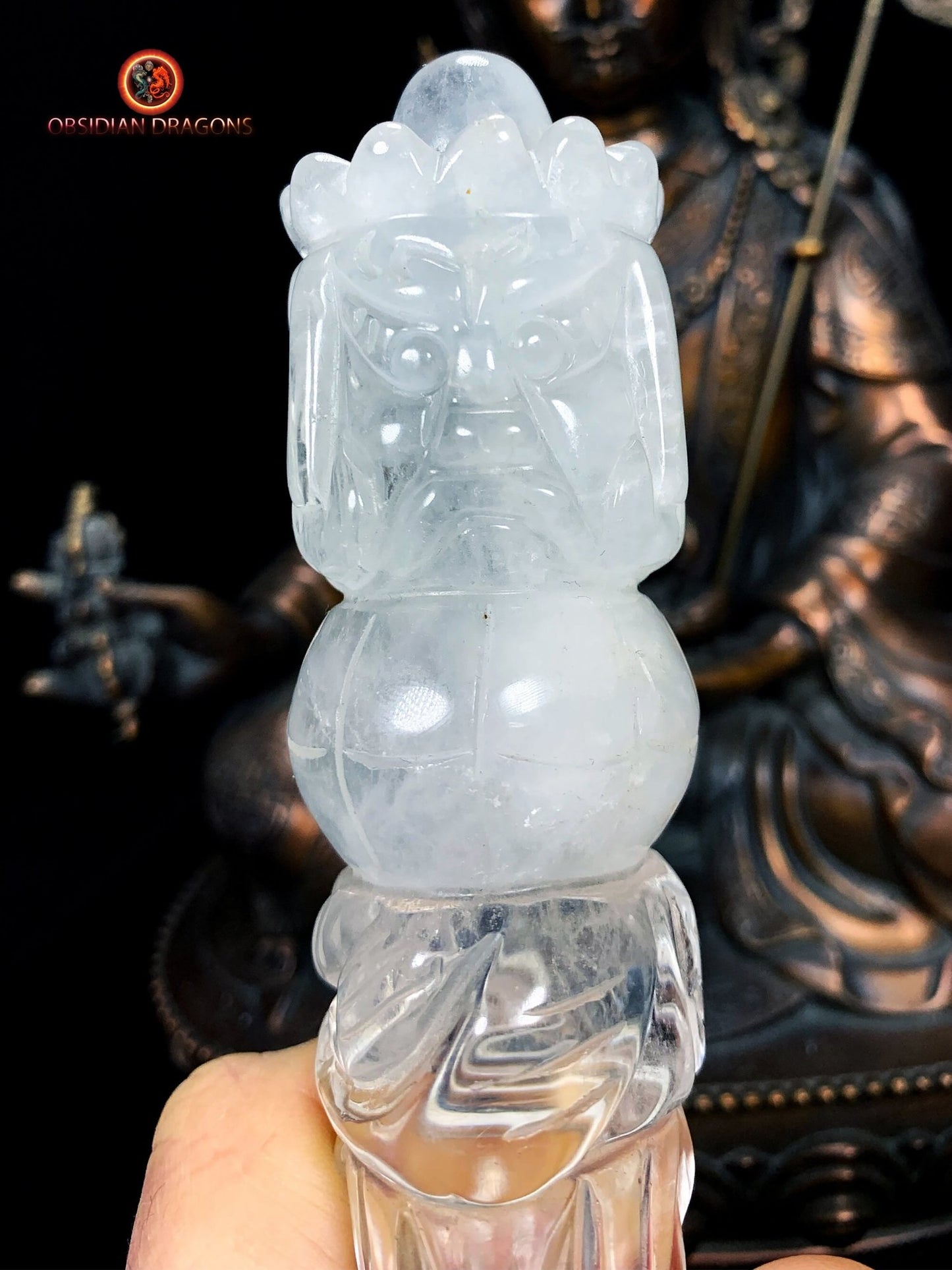 Grand et rare phurba en cristal de roche naturel, dague de rituel bouddhiste ésotérique pour vaincre les demons Pièce artisanale - obsidian dragon