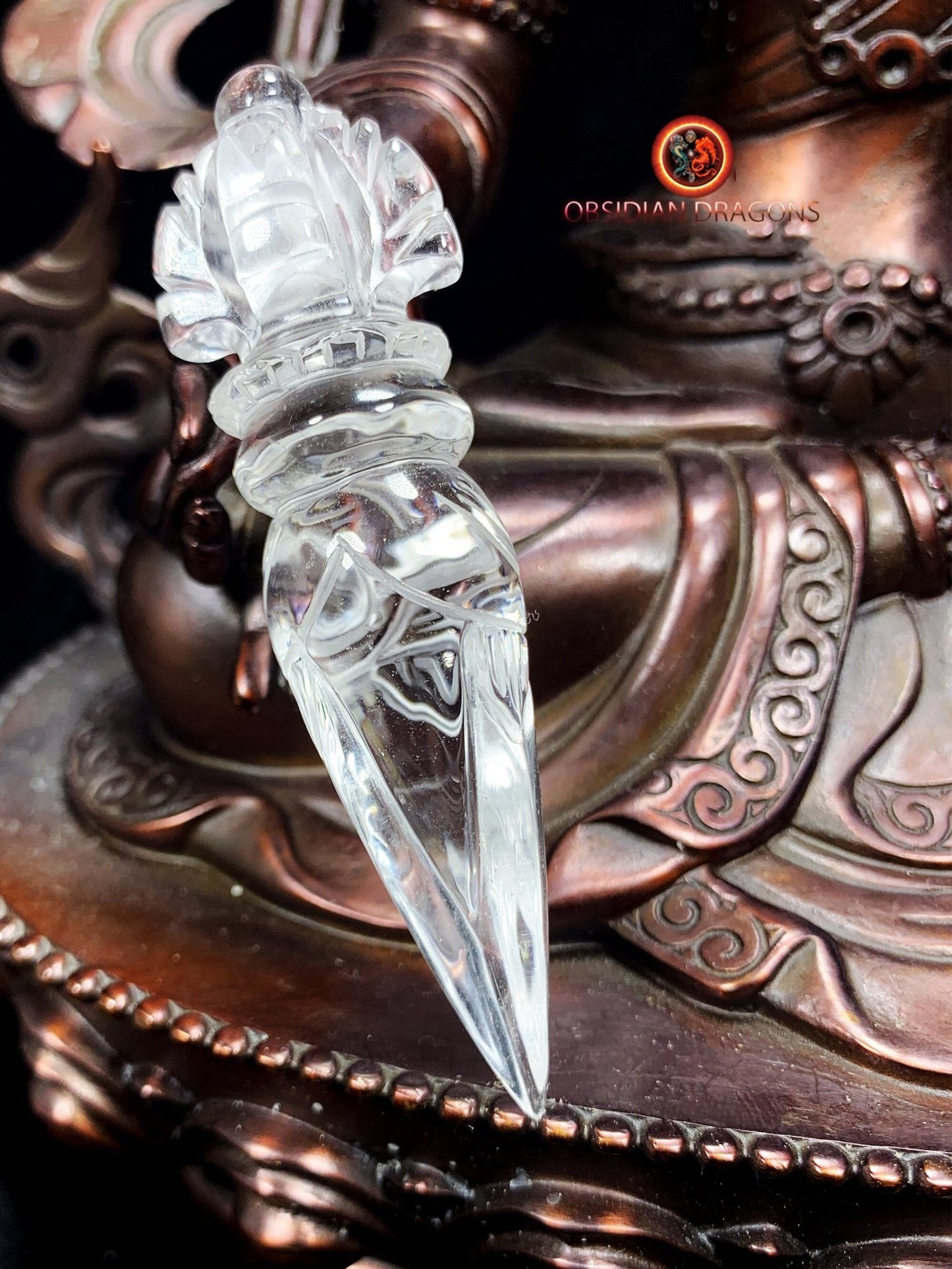 Phurba en cristal de roche naturel
