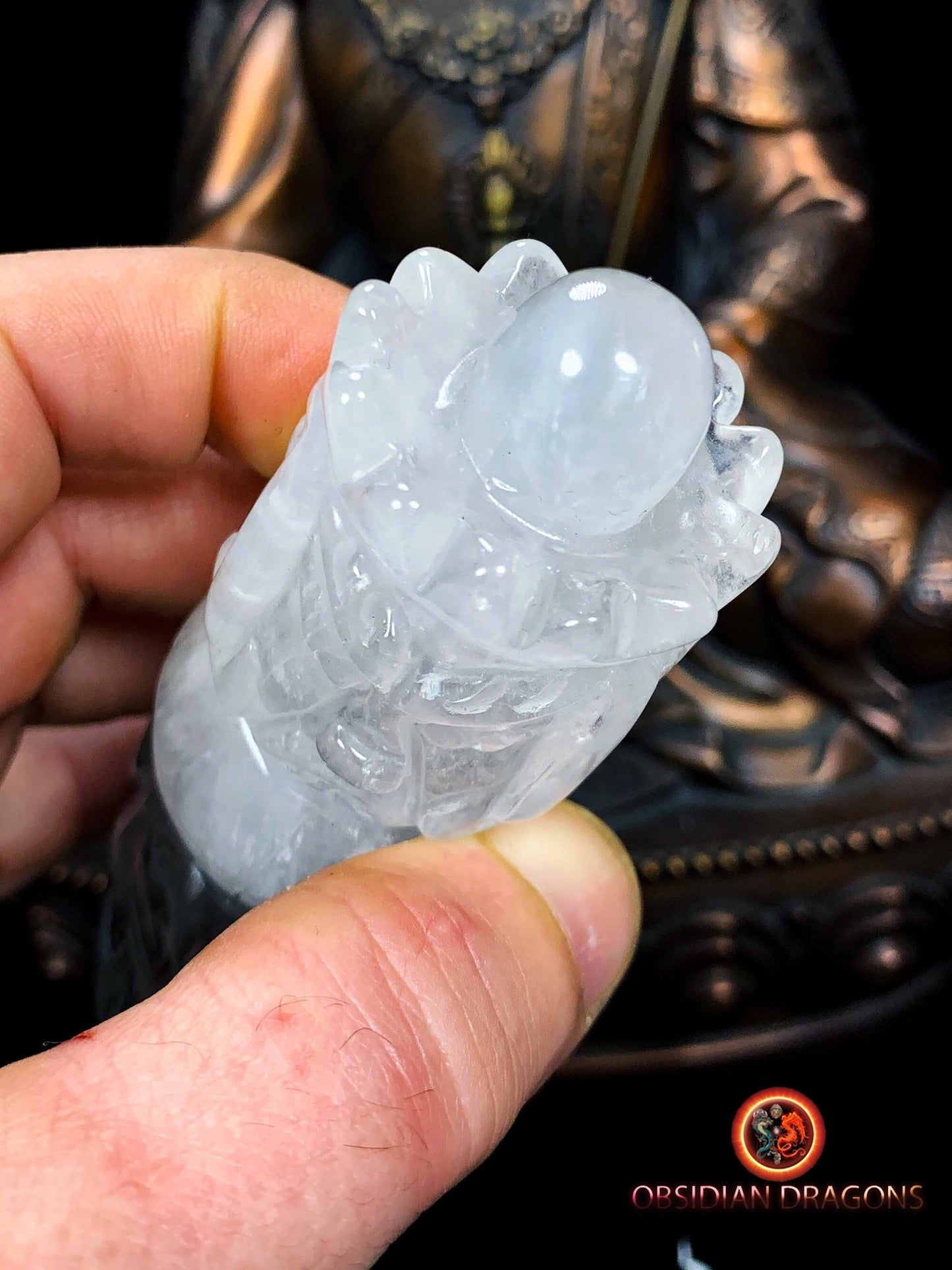 Grand et rare phurba en cristal de roche naturel, dague de rituel bouddhiste ésotérique pour vaincre les demons Pièce artisanale - obsidian dragon