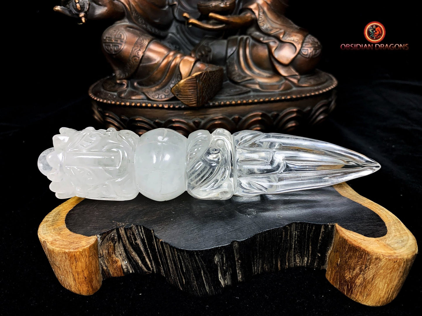 Grand et rare phurba en cristal de roche naturel, dague de rituel bouddhiste ésotérique pour vaincre les demons Pièce artisanale - obsidian dragon