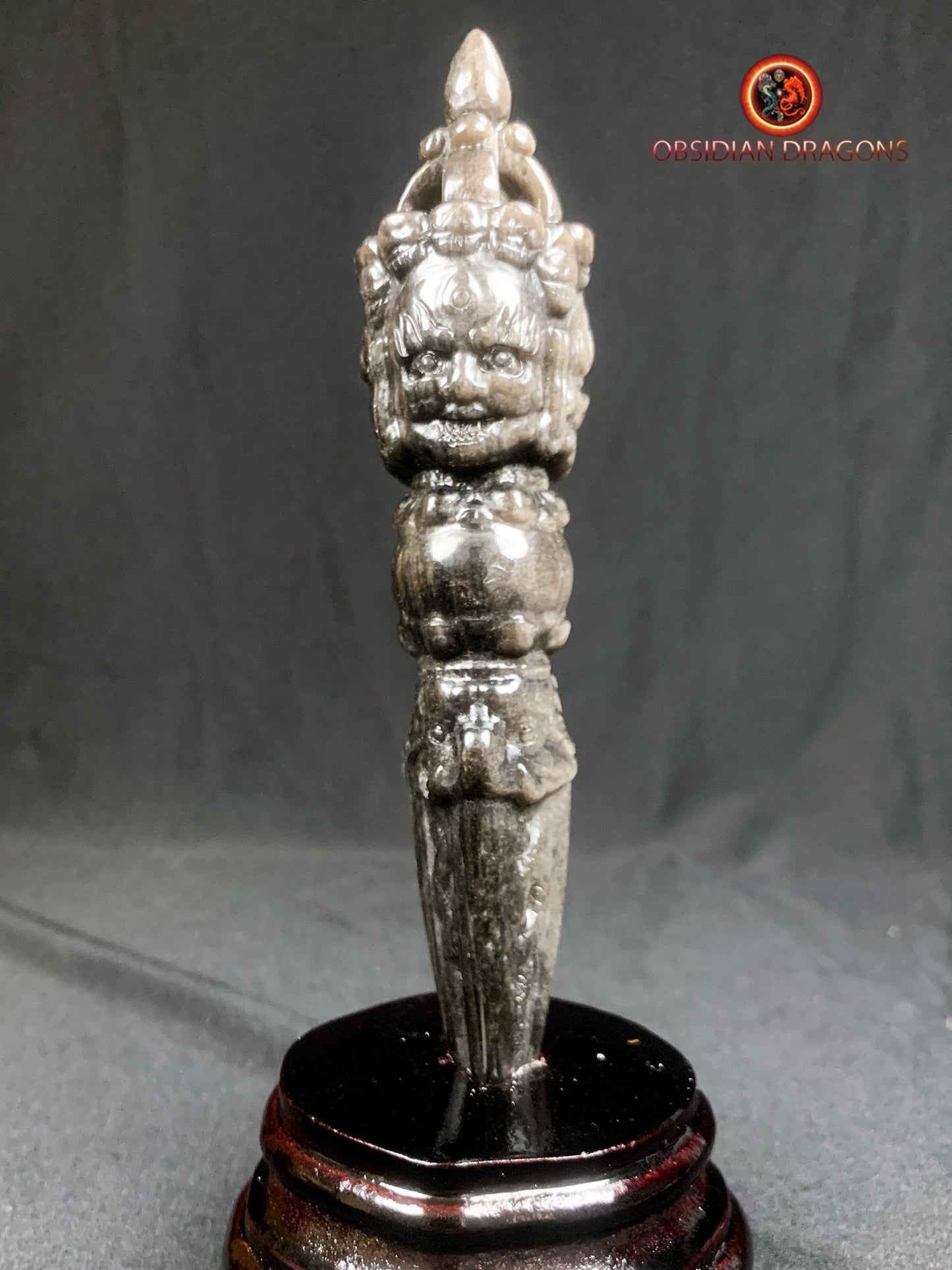 phurba en obsidienne argentée- chasser les démons