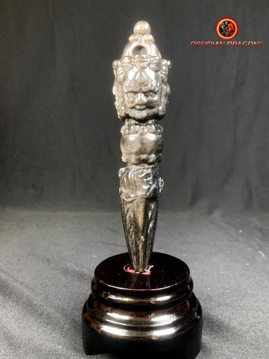 phurba en obsidienne argentée- Vaincre les démons