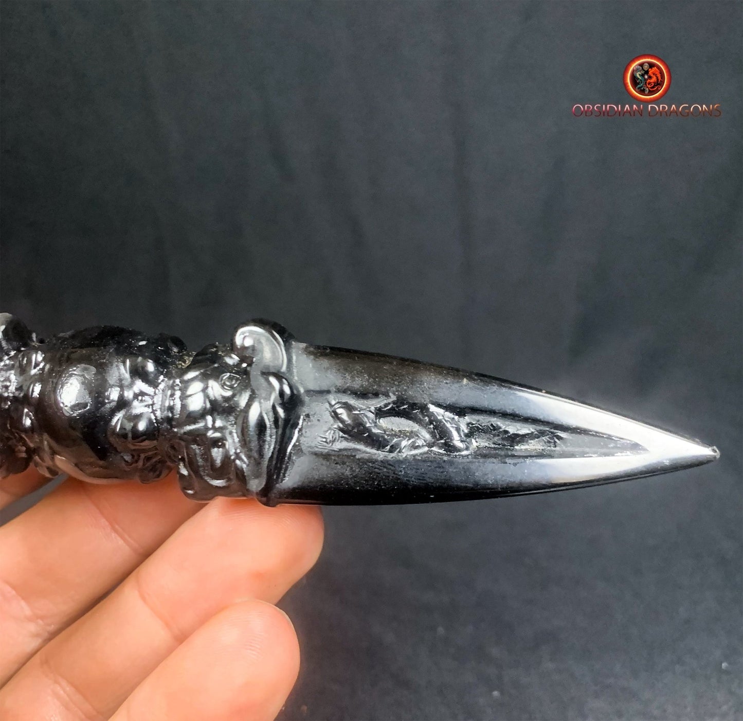Dague phurba en obsidienne argentée- chasser les démons