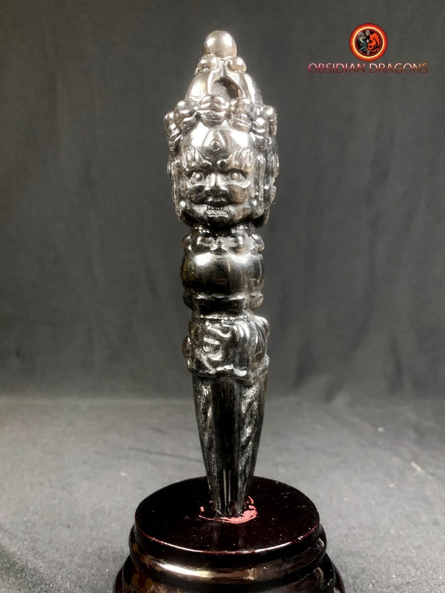 phurba en obsidienne argentée- Vaincre les démons