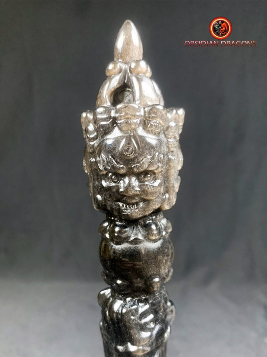 phurba en obsidienne argentée- chasser les démons