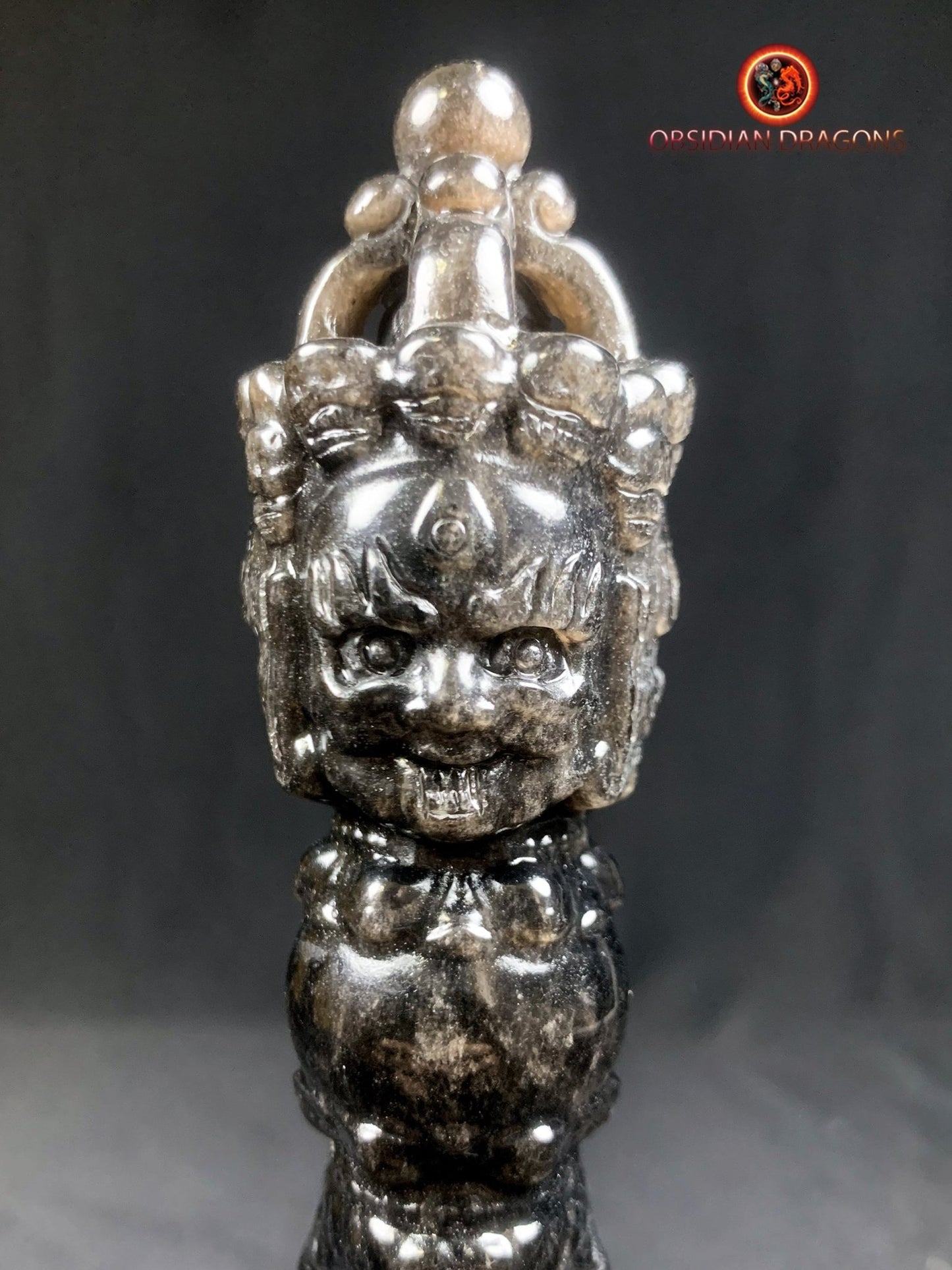 phurba en obsidienne argentée- Vaincre les démons