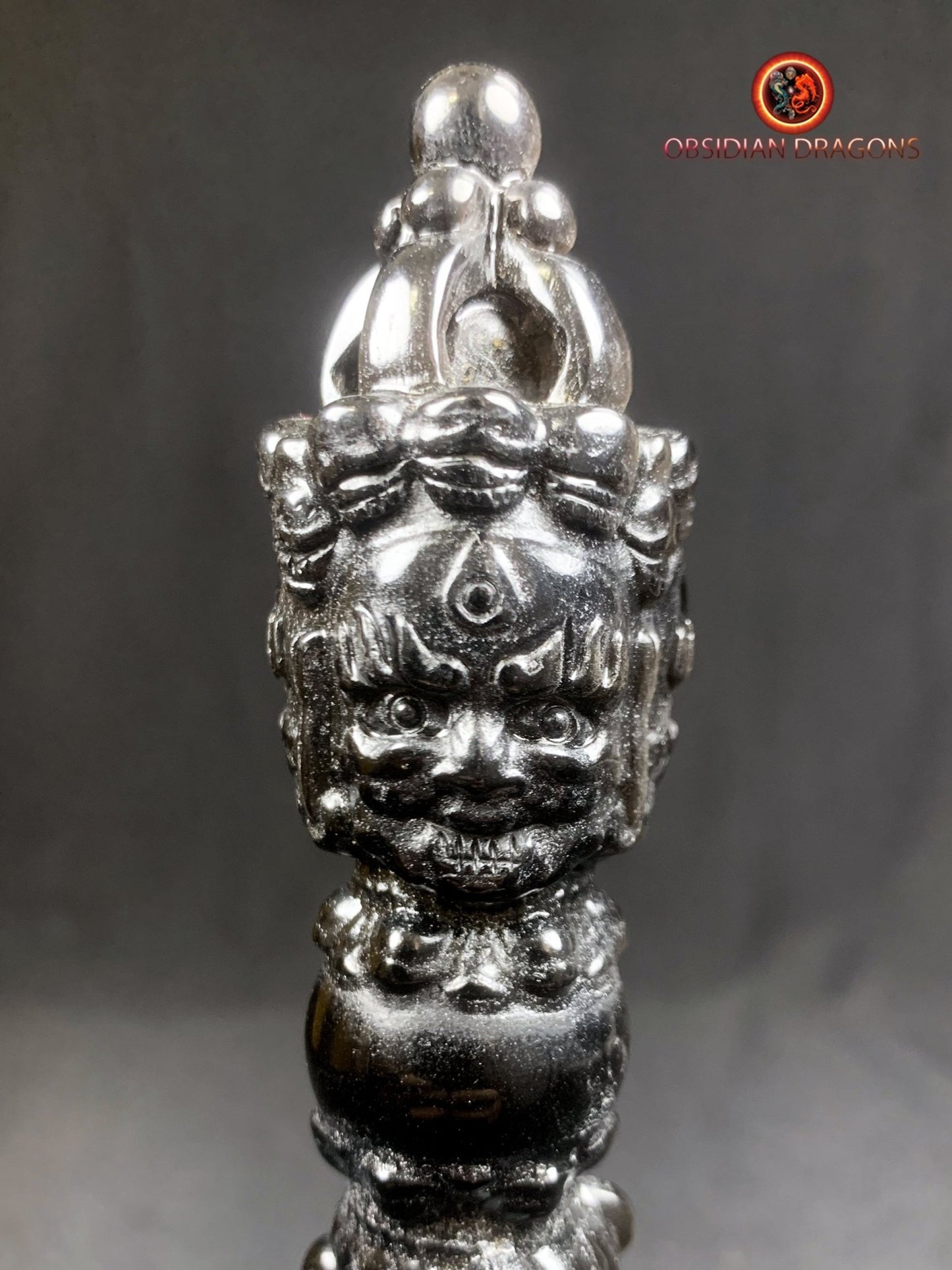 Dague bouddhiste phurba en obsidienne argentée
