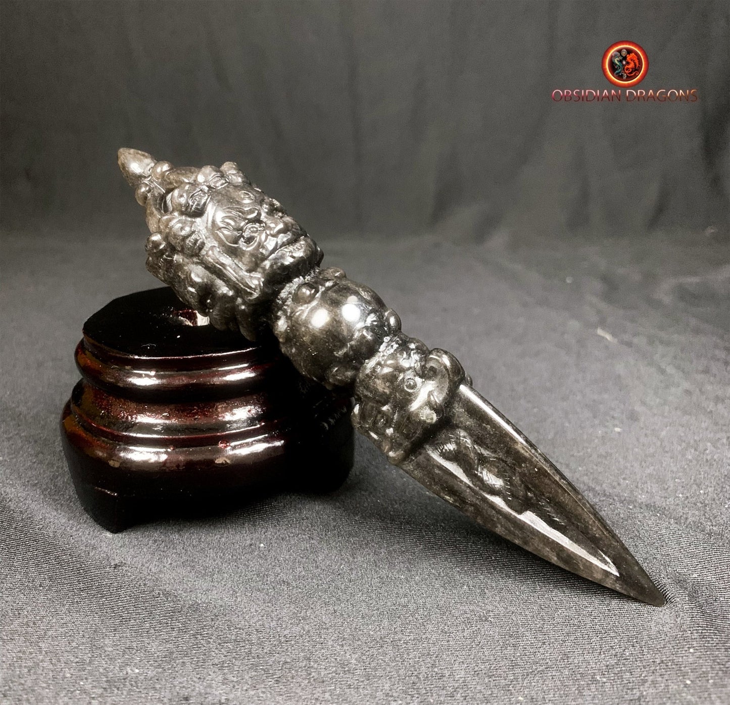 phurba en obsidienne argentée- chasser les démons