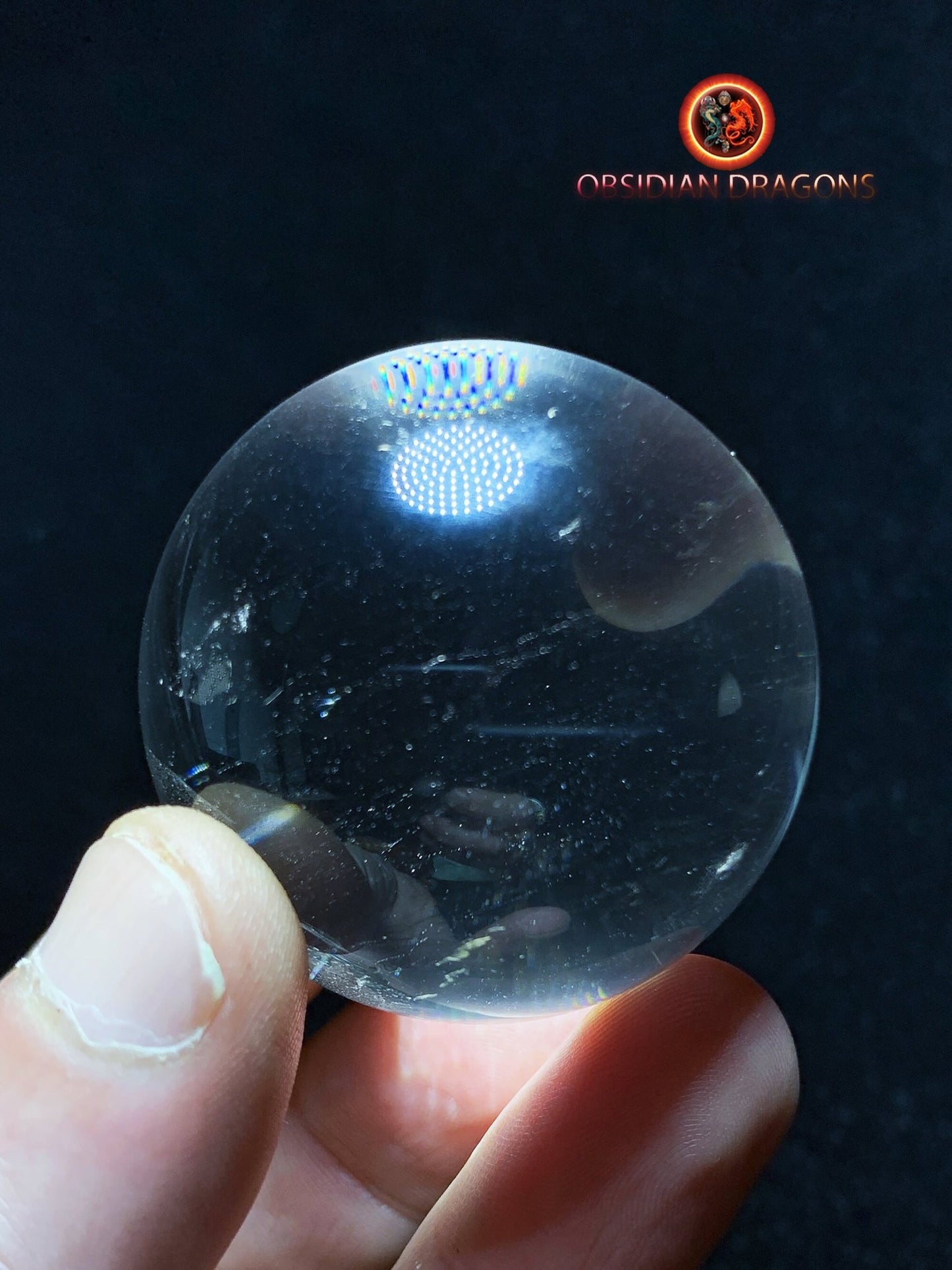 Sphère, boule de cristal. Cristal de Roche du Bresil, qualité excellente. Beaux givres en inclusions. Cristal de roche naturel. 0,137kg - obsidian dragon