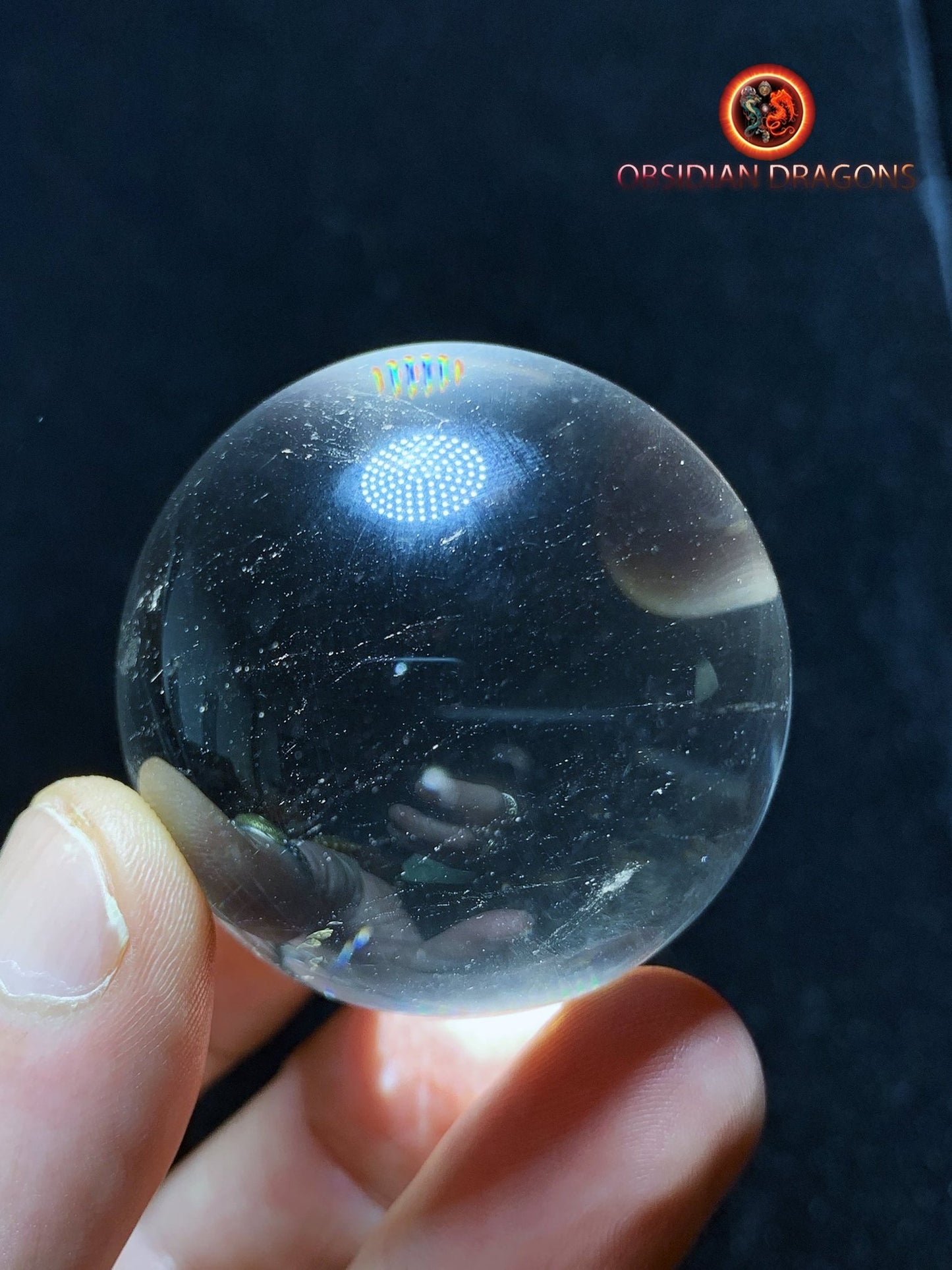 Sphère, boule de cristal. Cristal de Roche du Bresil, qualité excellente. Beaux givres en inclusions. Cristal de roche naturel. 0,137kg - obsidian dragon