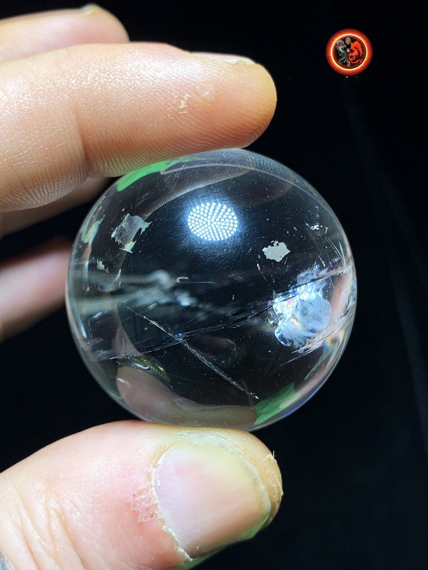 Sphère, boule de cristal. Cristal de Roche du Bresil, qualité excellente. Beaux givres en inclusions. Cristal de roche naturel. 0,080kg - obsidian dragon