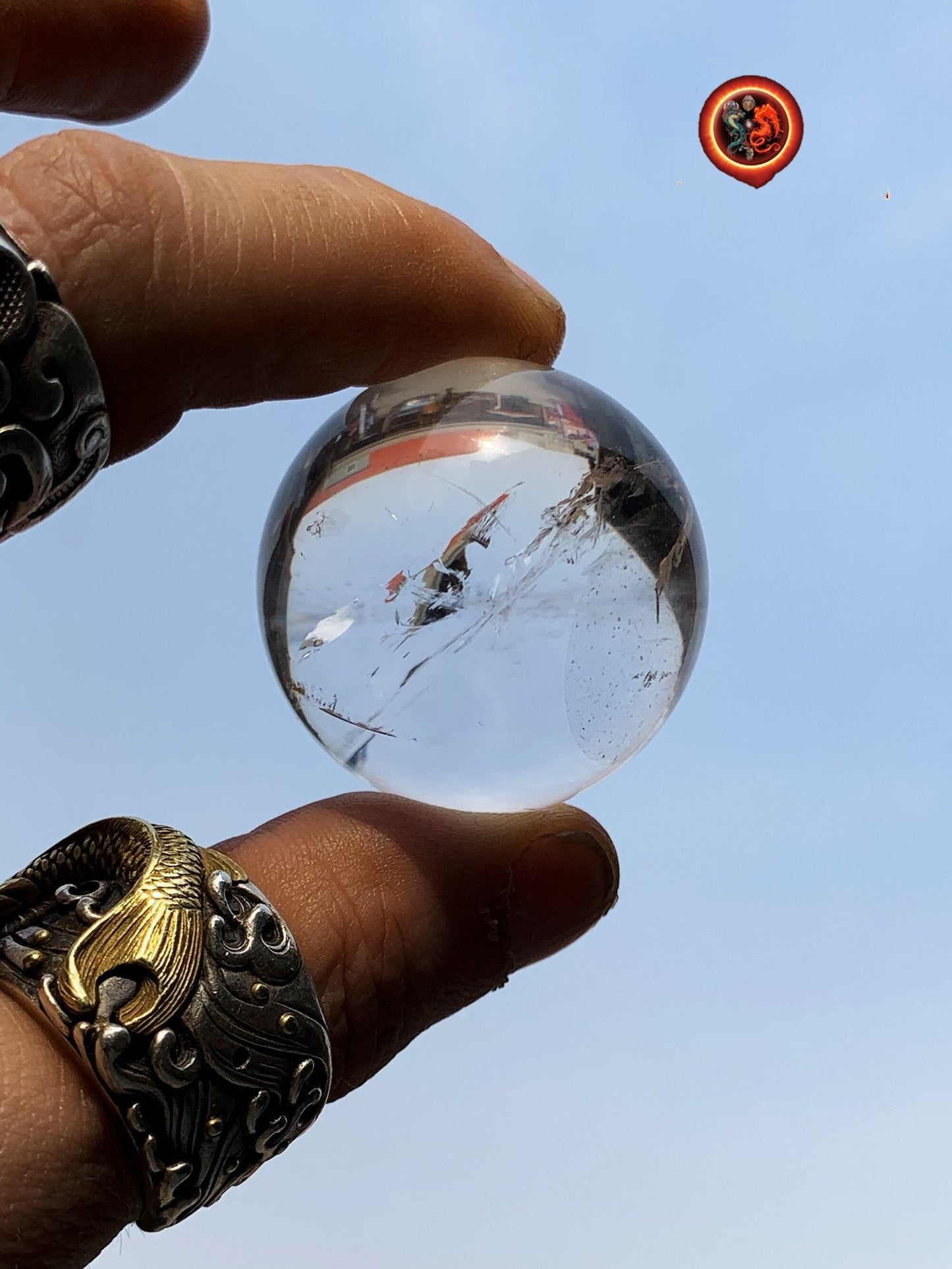 Sphère, boule de cristal. Cristal de Roche du Bresil, qualité excellente. Beaux givres en inclusions. Cristal de roche naturel. 0,080kg - obsidian dragon