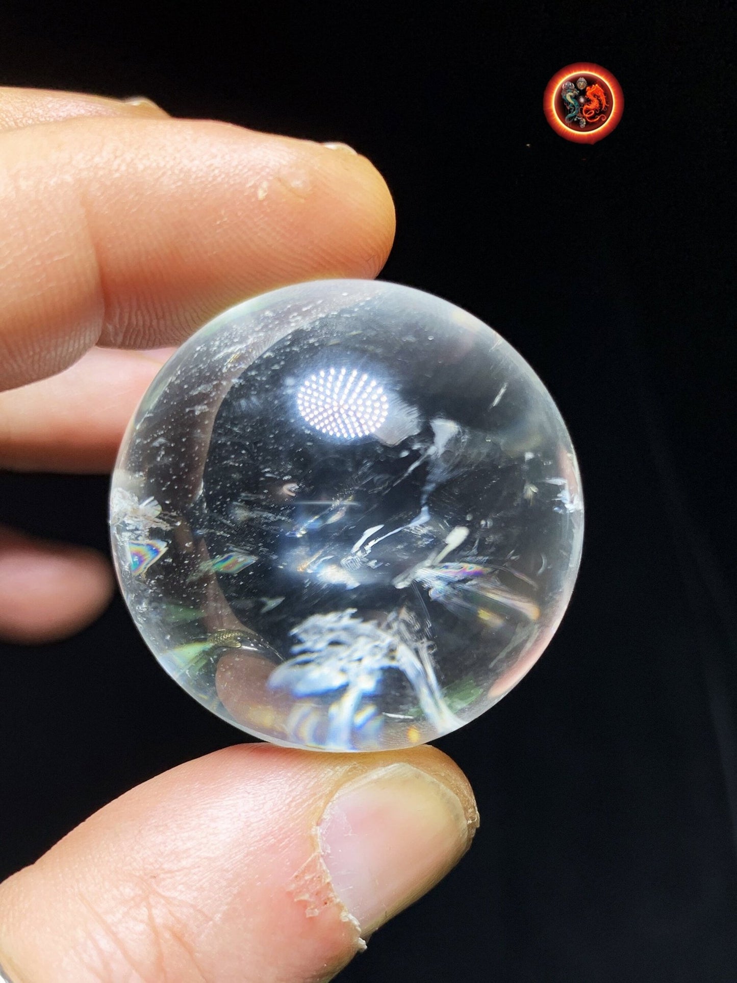 Sphère, boule de cristal. Cristal de Roche du Bresil, qualité excellente. Beaux givres en inclusions. Cristal de roche naturel. 0,080kg - obsidian dragon