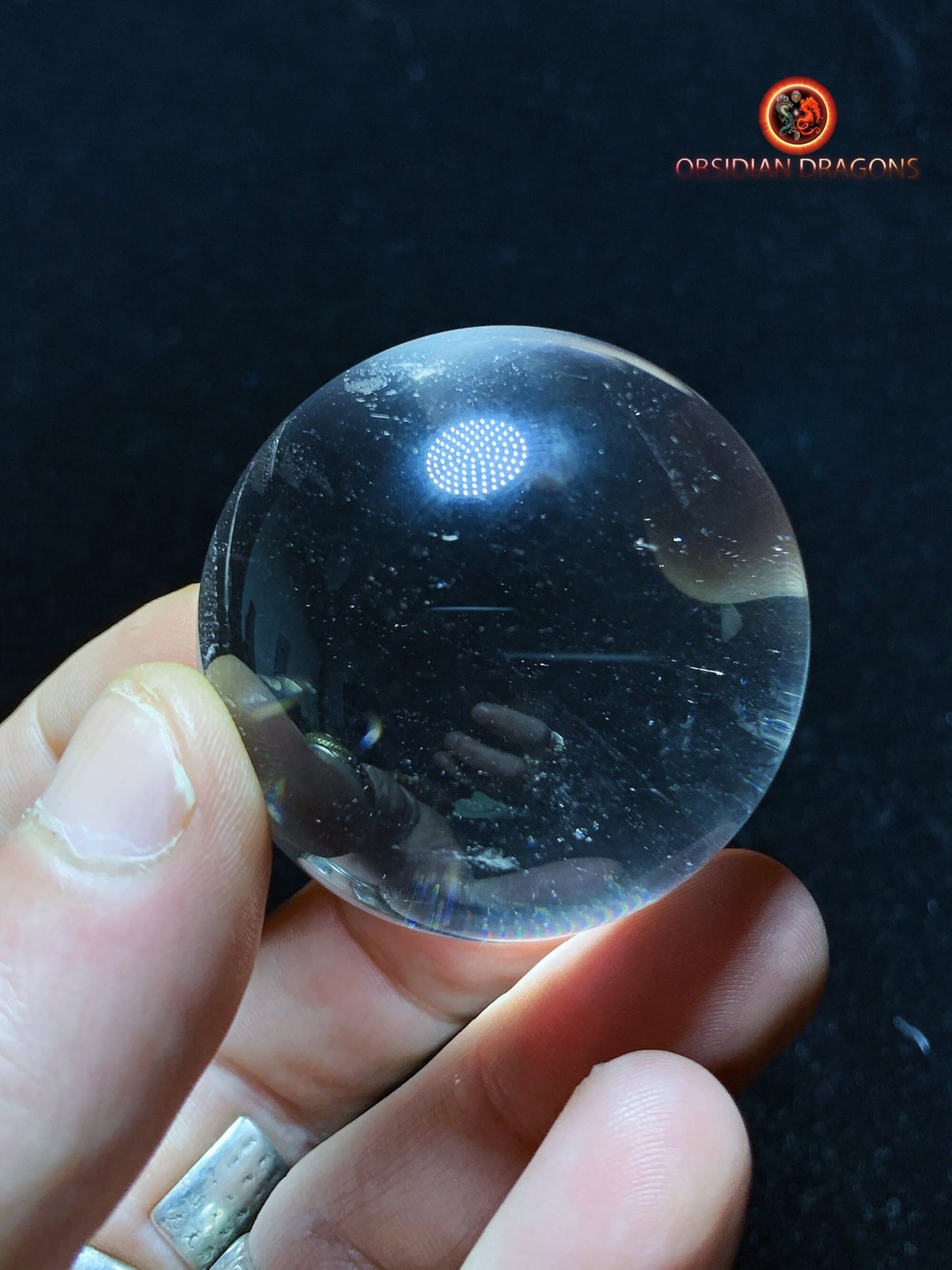 Sphère, boule de cristal. Cristal de Roche du Bresil, qualité excellente. Beaux givres en inclusions. Cristal de roche naturel. 0,137kg - obsidian dragon
