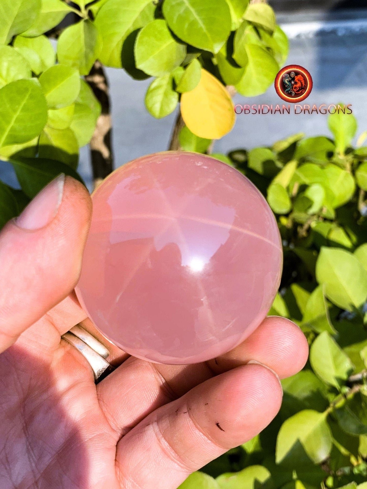 Sphère, quartz rose étoilé, quartz rose astérié ou quartz rose astérisé. Provenance du Mozambique. quartz rose naturel. 52mm de diamètre - obsidian dragon