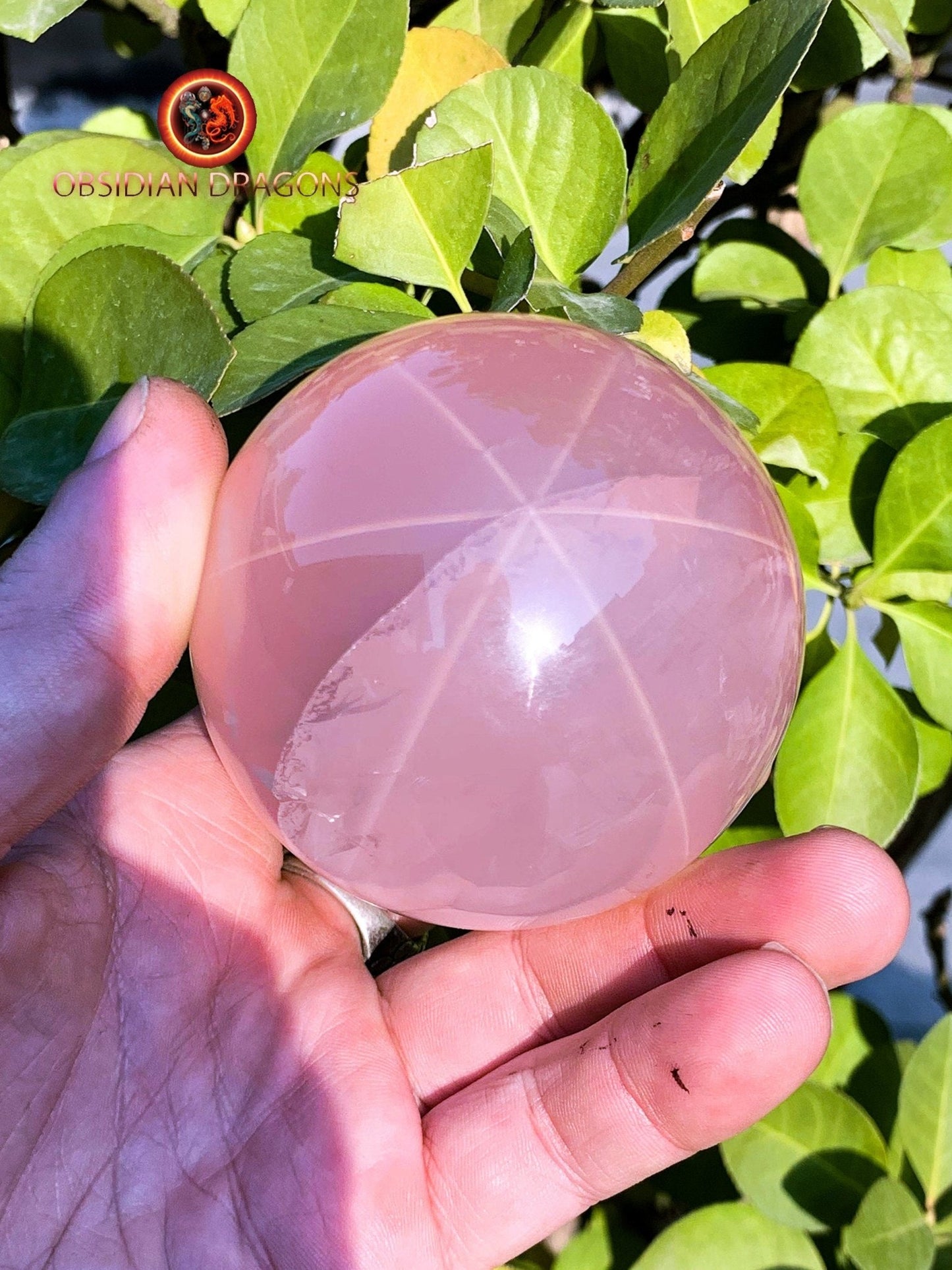 Sphère, quartz rose étoilé rare quartz rose astérié ou quartz rose astérisé. Provenance du Mozambique. quartz rose naturel. 70mm de diamètre - obsidian dragon
