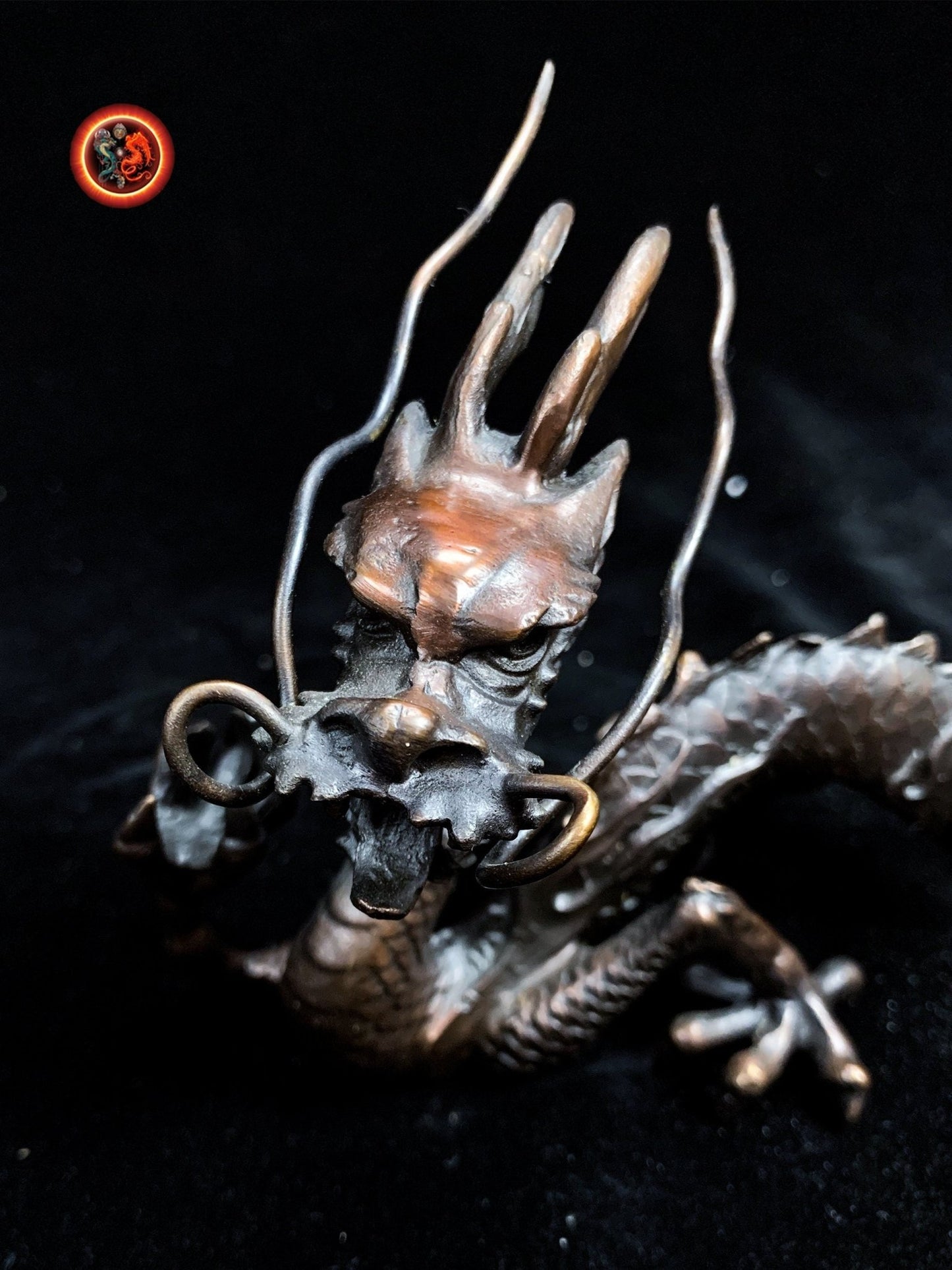 Statuette dragon en bronze- Protection Feng shui | obsidian dragons