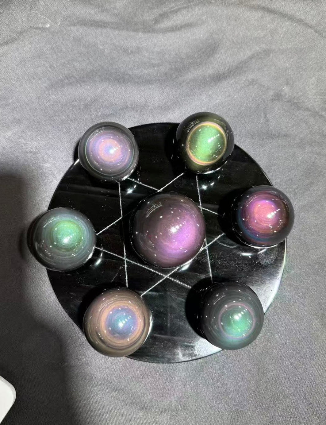 Deux plateaux hexagramme obsidienne oeil céleste pour Olivier.