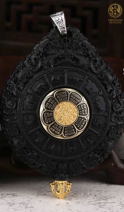 Amulette Bouddhiste - Bouddha Amitabha – Ébène, Or & Turquoise | obsidian dragons