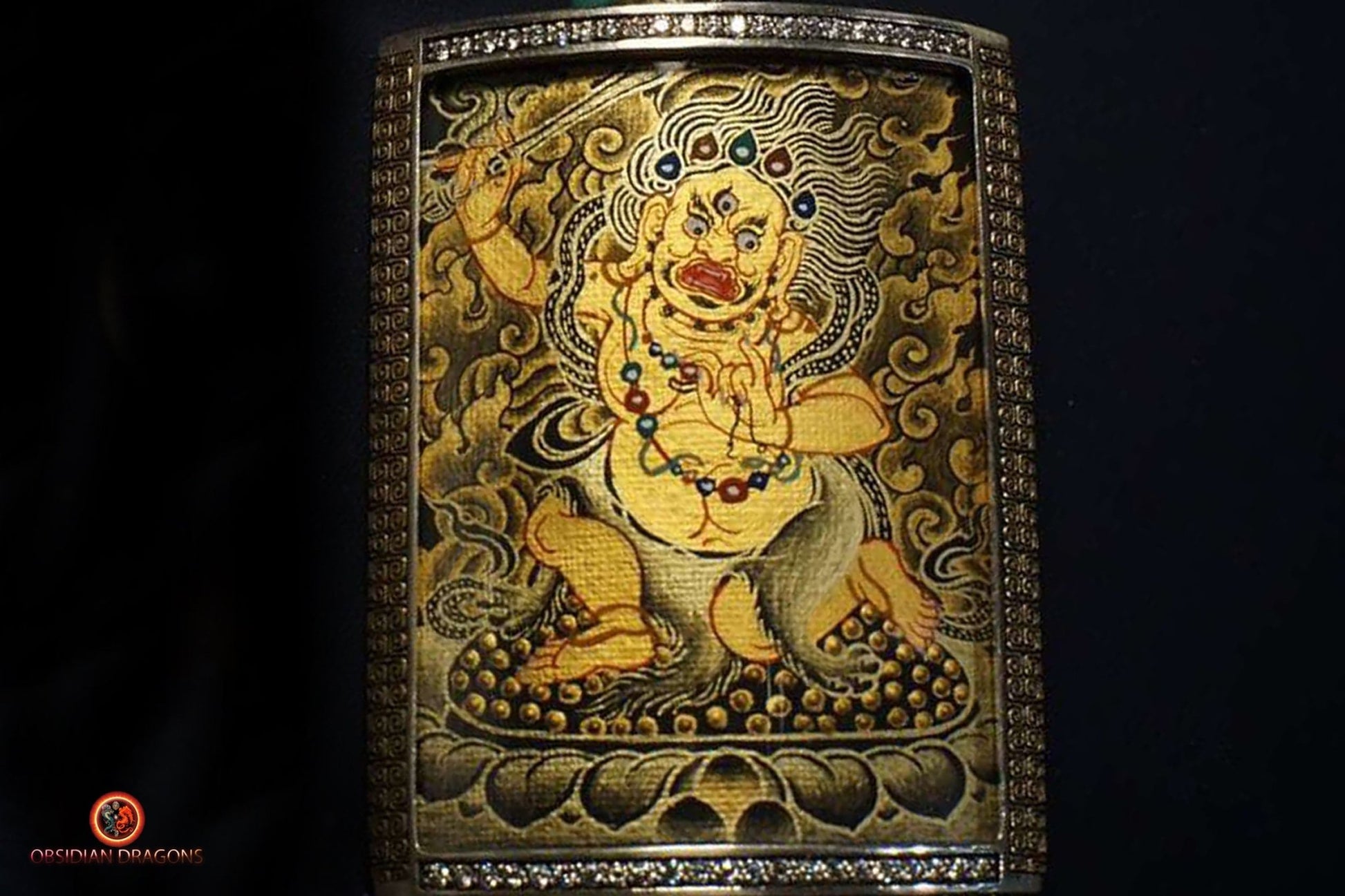 Amulette Tibétaine Acala- Tangka Or Noir et Diamant | obsidian dragons