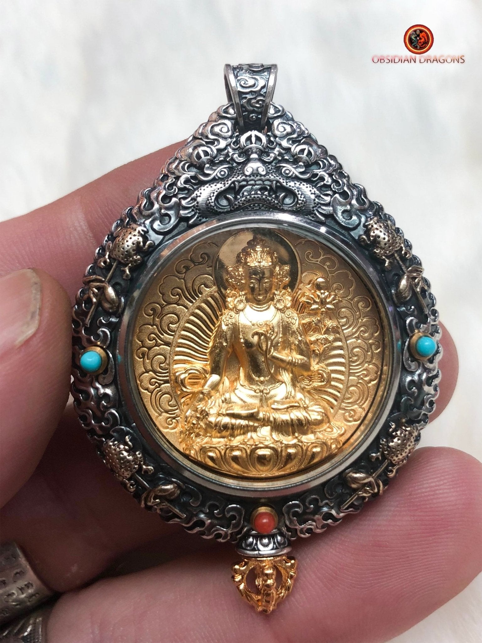 Amulette de Mahasthamaprapta - Protection du Bagua Luo Pan | obsidian dragons