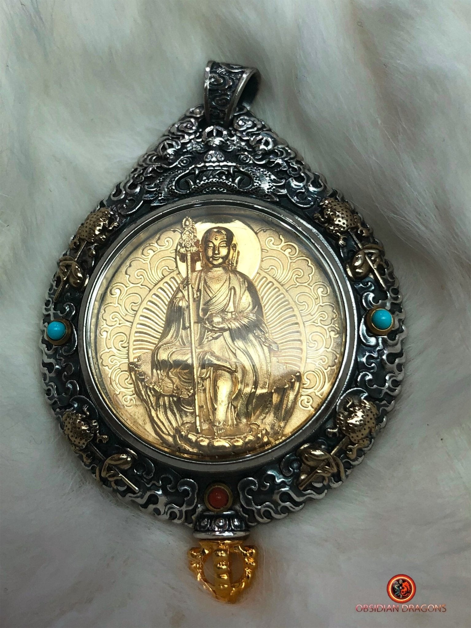Amulette du Bodhisattva Dizang - Protection du Bagua Luo Pan | obsidian dragons
