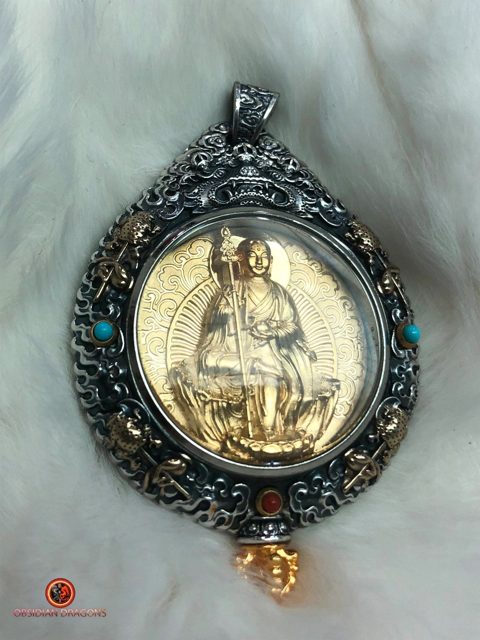 Amulette du Bodhisattva Dizang - Protection du Bagua Luo Pan | obsidian dragons