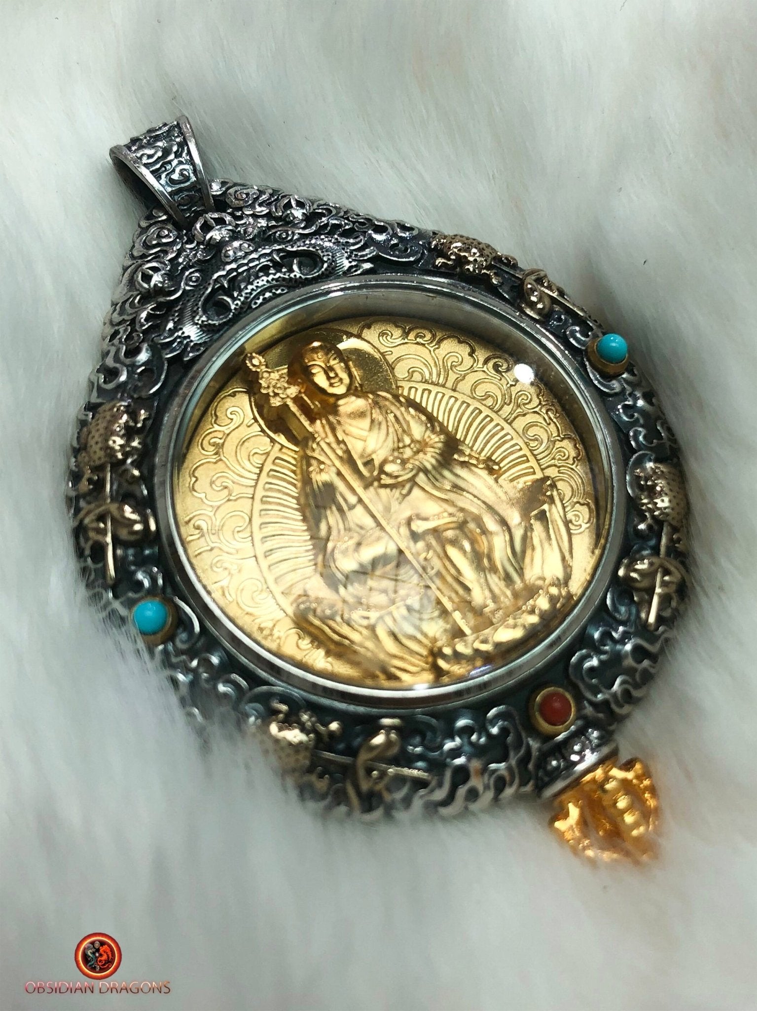 Amulette du Bodhisattva Dizang - Protection du Bagua Luo Pan | obsidian dragons