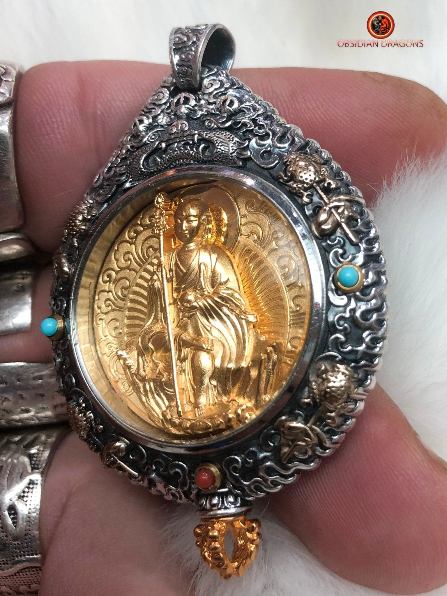 Amulette du Bodhisattva Dizang - Protection du Bagua Luo Pan | obsidian dragons
