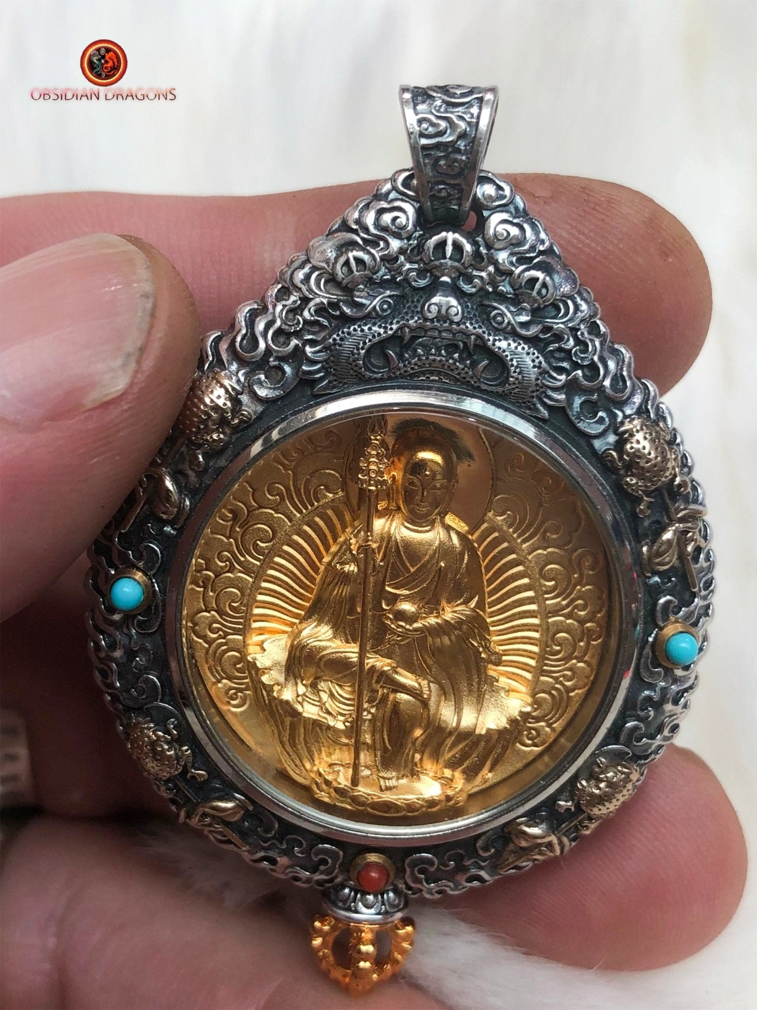 Amulette du Bodhisattva Dizang - Protection du Bagua Luo Pan | obsidian dragons