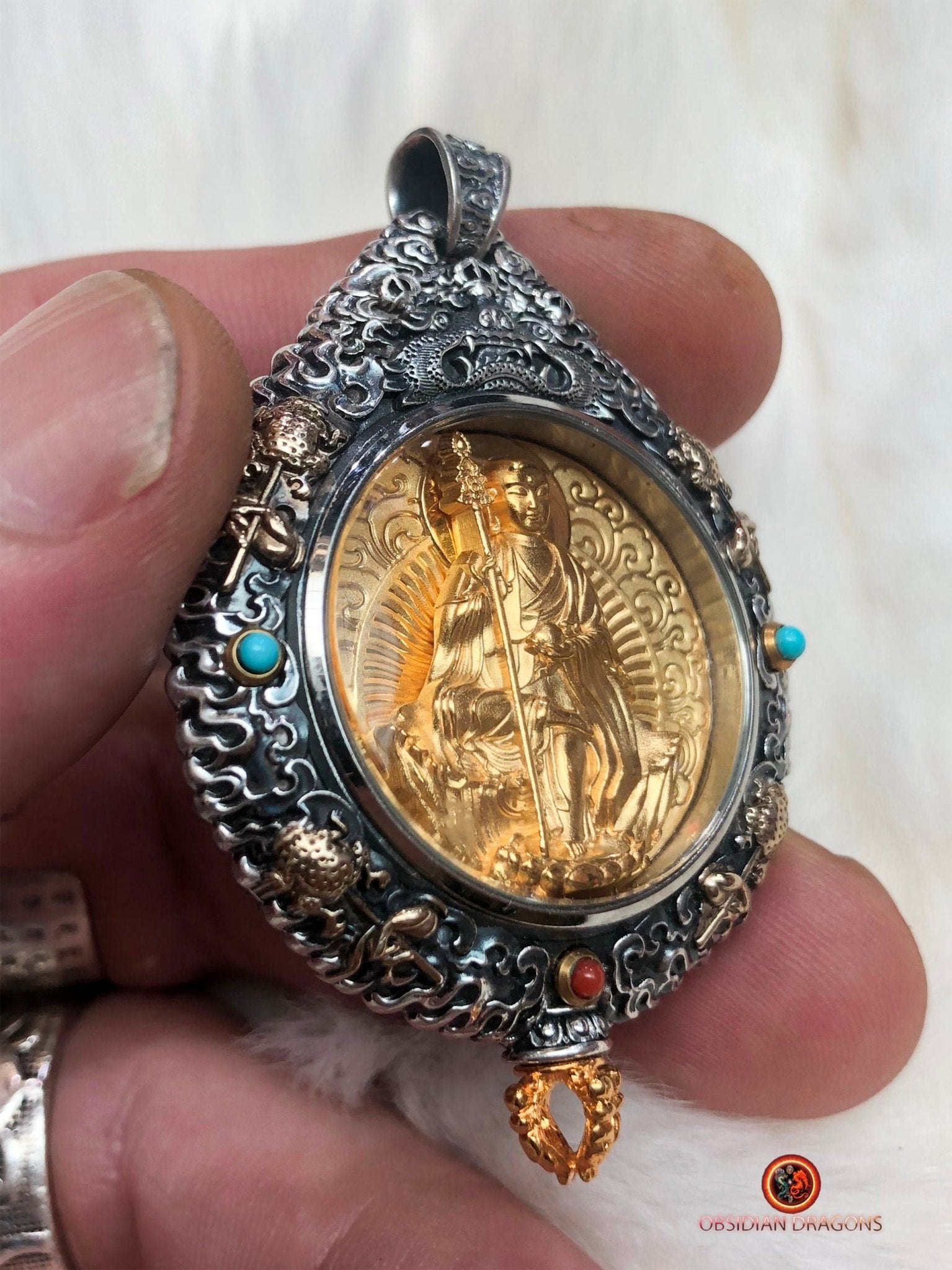 Amulette du Bodhisattva Dizang - Protection du Bagua Luo Pan | obsidian dragons