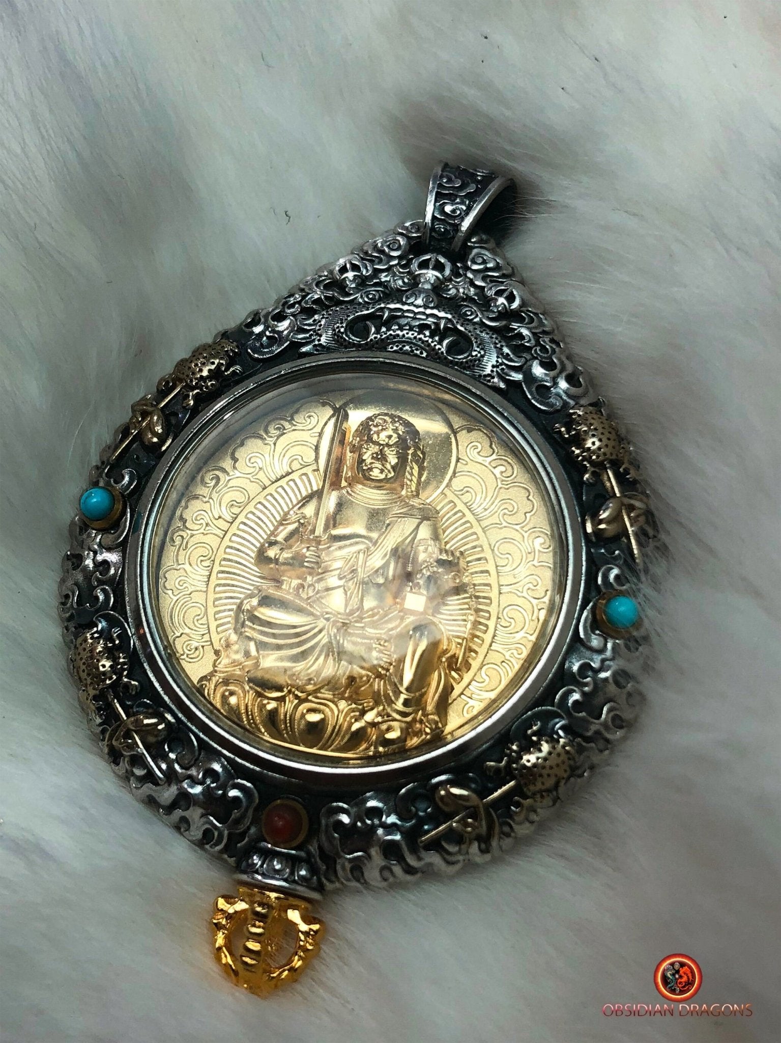 Amulette du Bouddha Acala - Protection du Bagua Luo Pan | obsidian dragons
