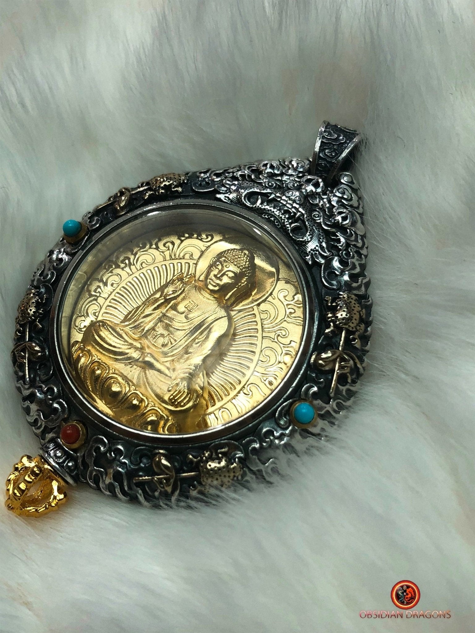 Amulette du Bouddha Amitabha - Protection du Bagua Luo Pan | obsidian dragons